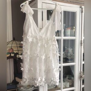 White Floral Appliqué Dress, 0